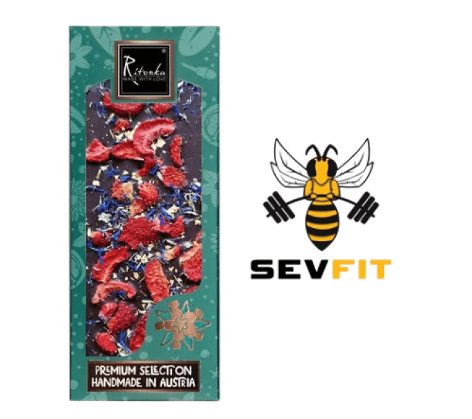 BeeFinest ✾ Sevfit ✾ Ritonka ✾ Gourmandise au Chocolat Noir, Fraise, Bleuet & Feuille d’Or – 130 g