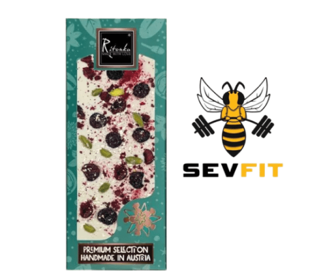 BeeFinest ✾ Sevfit ✾ Ritonka ✾ Chocolat Blanc Gourmand – Cerises, Pistaches & Feuille d’Or