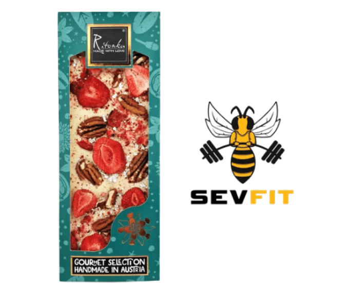 BeeFinest ✾ Sevfit ✾ Ritonka ✾ Chocolat Blanc Gourmand – Fraises, Noix de Pécan & Argent Alimentaire